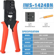 IWS-1424BN Weather Pack Crimp Tool for AWG 24-14 Crimping Delphi APTIV Weather Pack Terminals or Metri-Pack Connectors Hand Crimping Pliers iCrimp