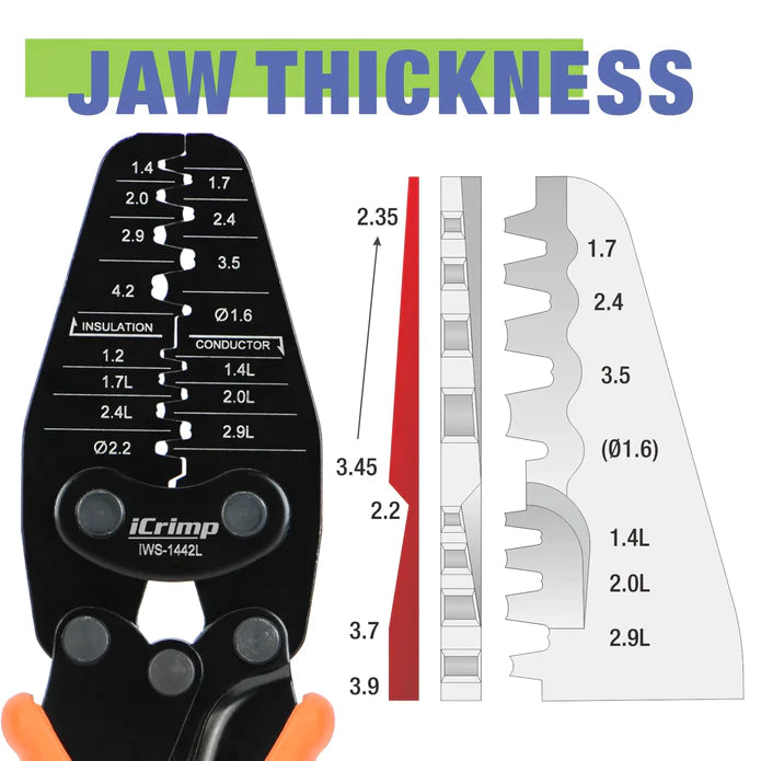 Jaw thickness of IWS-1442L Micro Connector Crimper Plier