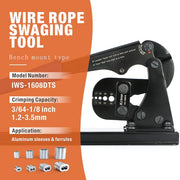 IWS-1608DTS/IWS-1608DT Bench Mount Type Swaging Tool for Crimping Aluminum Wire Rope End Sleeve, Duplex, Oval Sleeves Wire Rope Swaging Tools iCrimp