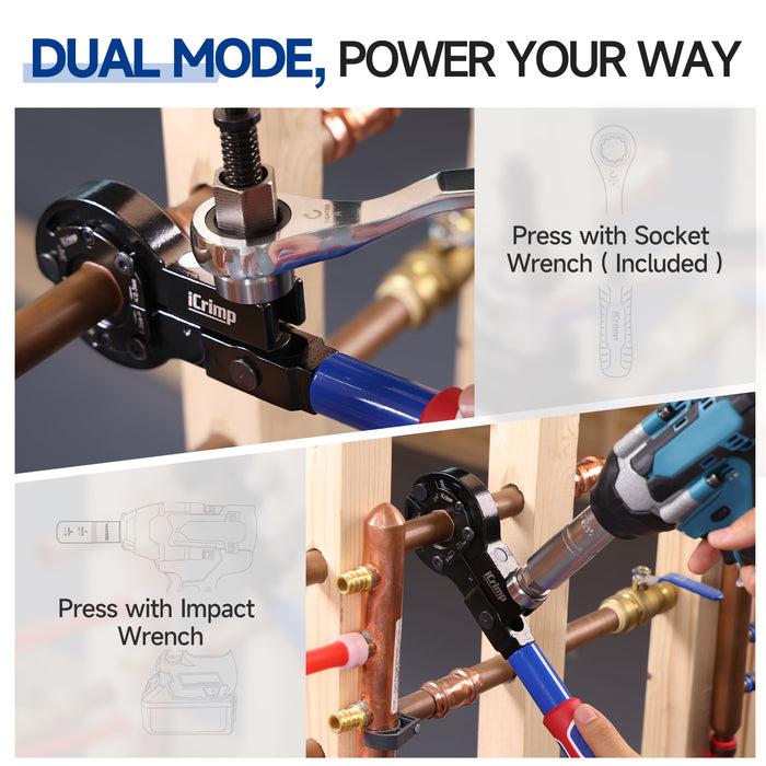 IWS-1632CF Copper Crimping Tool with Cutter, Propress Tool for 1/2" 3/4" 1" Copper Pipes, Adapts to Manual Wrench & Electric Socket for Tight Spaces