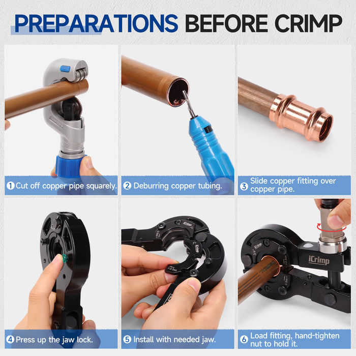 IWS-1632CF Copper Crimping Tool with Cutter, Propress Tool for 1/2" 3/4" 1" Copper Pipes, Adapts to Manual Wrench & Electric Socket for Tight Spaces