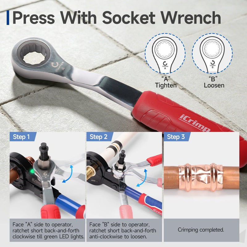 IWS-1632CF European Copper Pipe Press Tool V Profile for Ø15–Ø28 mm Tubes, Manual & Electric Dual-Drive Crimping Wrench with Cutter, Compatible with European Press Fitting Systems, Compact Design for Tight Spaces