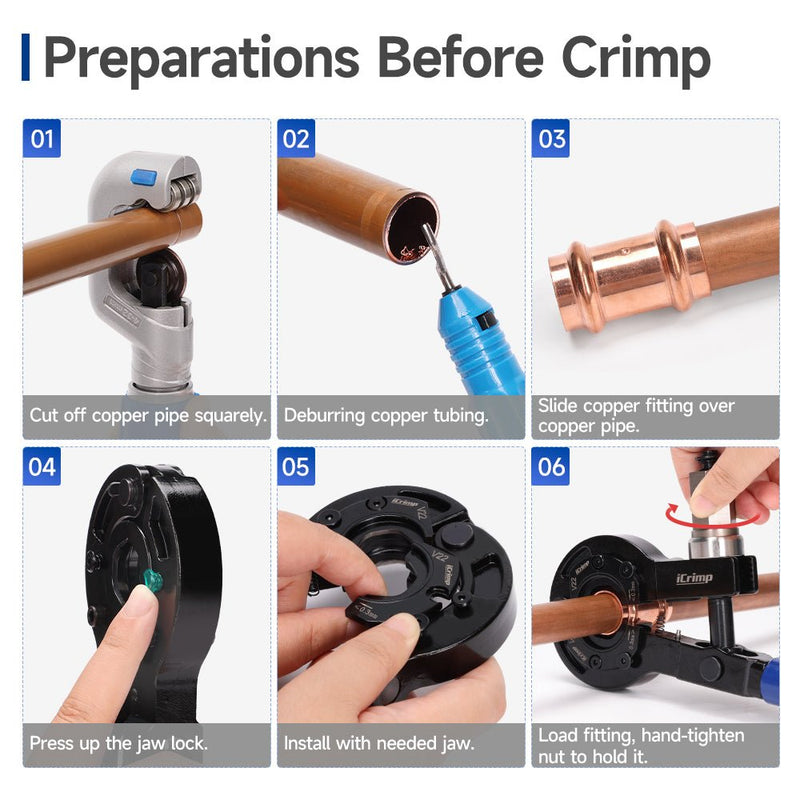 IWS-1632CF European Copper Pipe Press Tool V Profile for Ø15–Ø28 mm Tubes, Manual & Electric Dual-Drive Crimping Wrench with Cutter, Compatible with European Press Fitting Systems, Compact Design for Tight Spaces