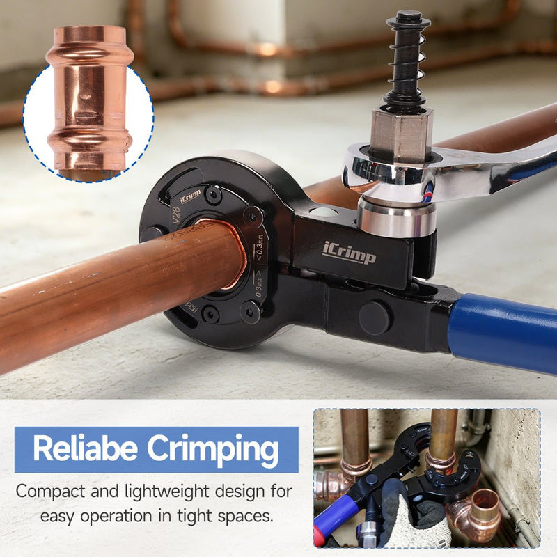 IWS-1632CF European Copper Pipe Press Tool V Profile for Ø15–Ø28 mm Tubes, Manual & Electric Dual-Drive Crimping Wrench with Cutter, Compatible with European Press Fitting Systems, Compact Design for Tight Spaces