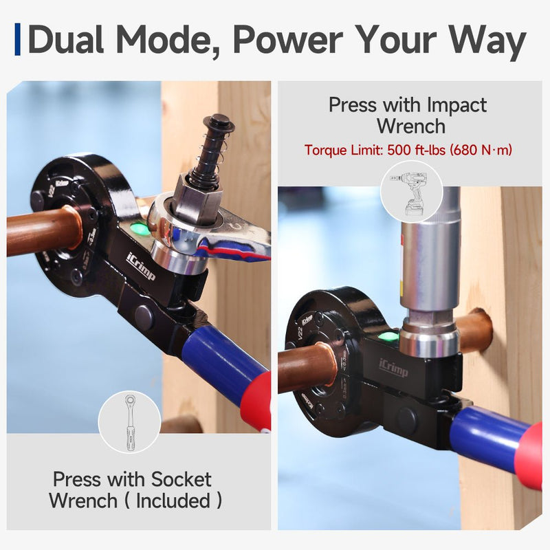 IWS-1632CF European Copper Pipe Press Tool V Profile for Ø15–Ø28 mm Tubes, Manual & Electric Dual-Drive Crimping Wrench with Cutter, Compatible with European Press Fitting Systems, Compact Design for Tight Spaces