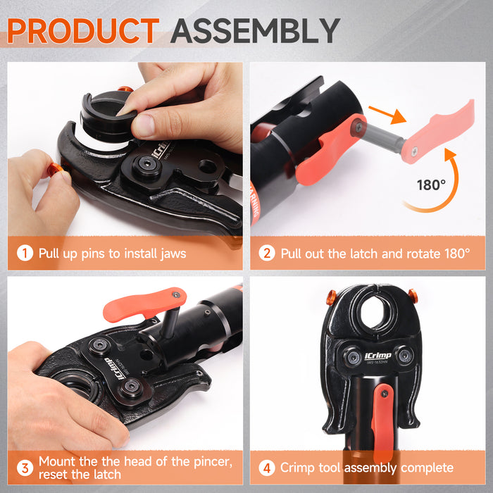 IWS-1632HN Hydraulic Copper Crimping Tool, Propress Tool with 1/2",3/4" and 1" Jaw,Tee Fitting & Copper Tube Fittings Hydraulic Pipe Crimper, Suitable for Tight Spaces