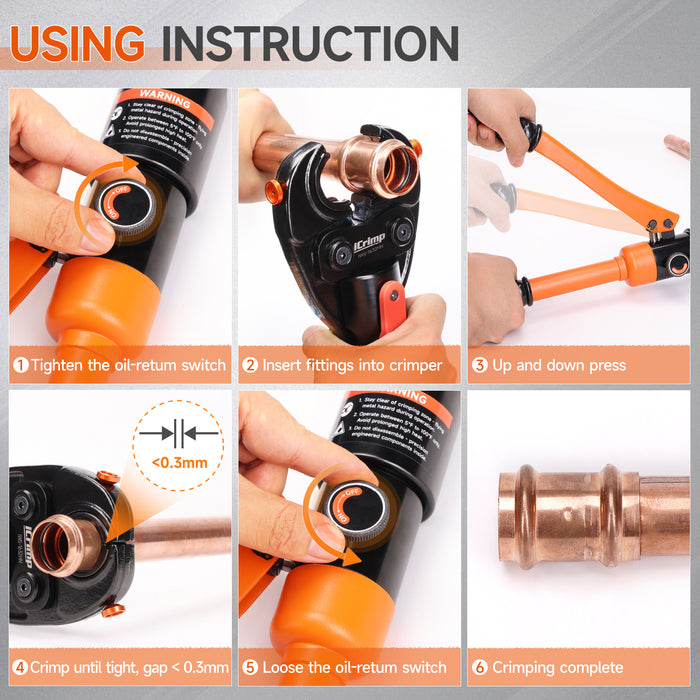 IWS-1632HN Hydraulic Copper Crimping Tool, Propress Tool with 1/2",3/4" and 1" Jaw,Tee Fitting & Copper Tube Fittings Hydraulic Pipe Crimper, Suitable for Tight Spaces