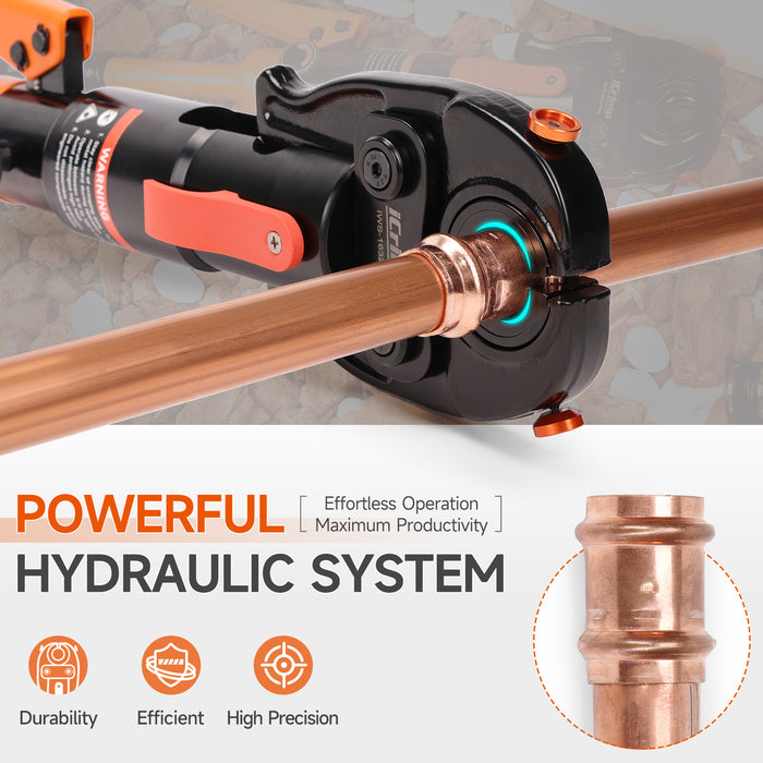 IWS-1632HN Hydraulic Copper Crimping Tool, Propress Tool with 1/2",3/4" and 1" Jaw,Tee Fitting & Copper Tube Fittings Hydraulic Pipe Crimper, Suitable for Tight Spaces