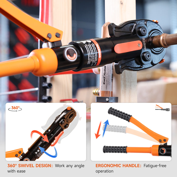 IWS-1632HN Hydraulic Copper Crimping Tool, Propress Tool with 1/2",3/4" and 1" Jaw,Tee Fitting & Copper Tube Fittings Hydraulic Pipe Crimper, Suitable for Tight Spaces