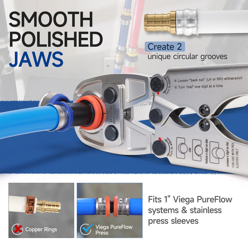 IWS-1AS iCrimp 1 Inch PEX Crimping Tool for Stainless Steel Crimping Sleeve - F877 Press Fit Tool is compatible with crimping systems