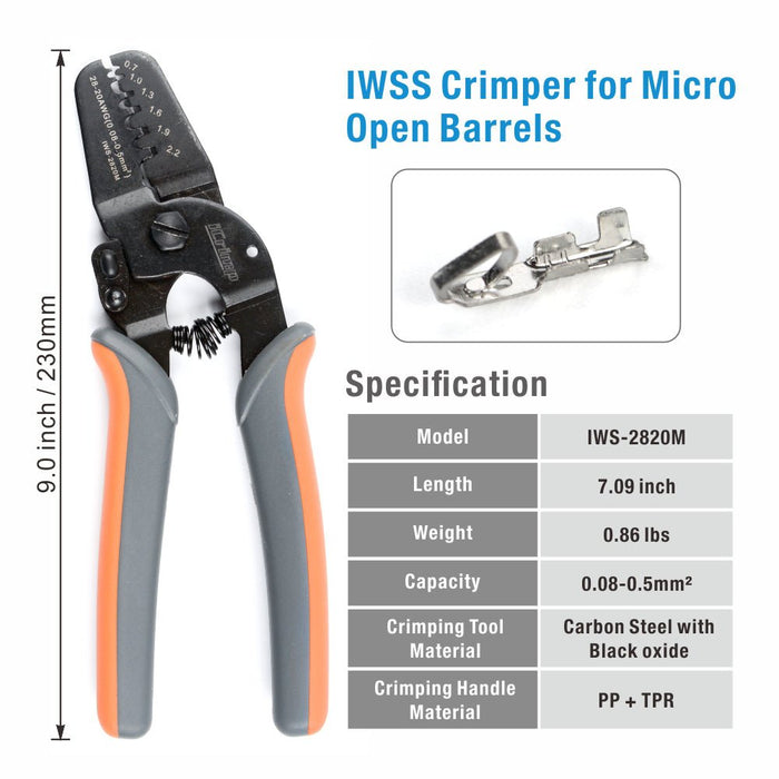 IWS-2412M Open Barrel Crimping Tools Works on AWG24-12 JAM, Molex, Tyco, JST Terminals and Connectors Crimping Tools IWISS
