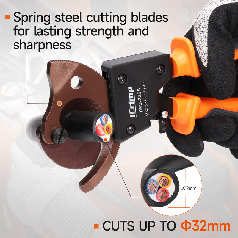 IWS-325S Ratchet Cable Wire Cutter, Cuts Up to 32mm Diameter, Heavy-Duty Cable Cutter for Cutting Electrical Aluminum Copper and Multi-core Cables