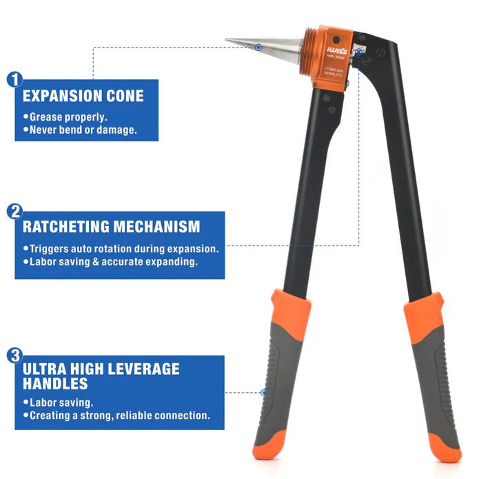 IWS-3858C Copper Tube Expansion Tool Kit for 3/8" to 1-5/8" HVAC Refrigeration Tubing, with Deburring Tool and Pipe Cutter Copper Pipe Tools iCrimp