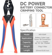 IWS-50AP Battery Cable Crimping Tool for Power 50A & 75A Connectors, Anderson SB50 SB120 SB175 Connectors, AWG 8-1/0 Battery Cable Lugs Hand Crimping Pliers iCrimp