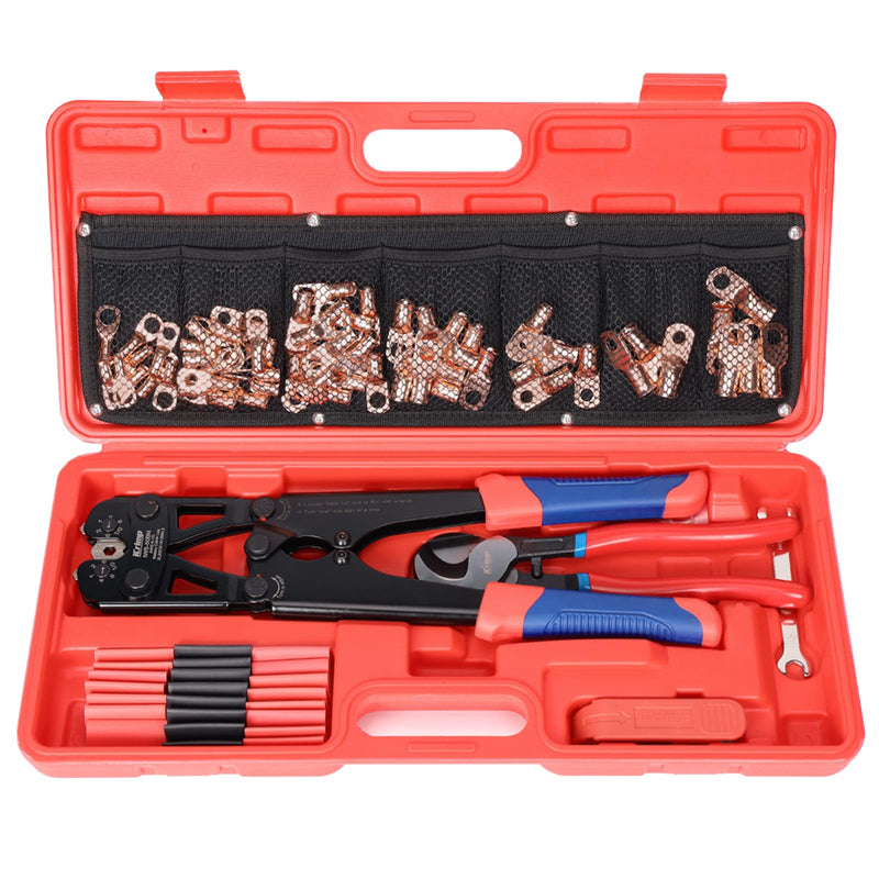 IWS-50BN Kit Battery Cable Lug Crimping Tool Kit for AWG 8-1/0 Electrical Lug with cable cutter & Stripper Hand Crimping Pliers IWISS TOOLS