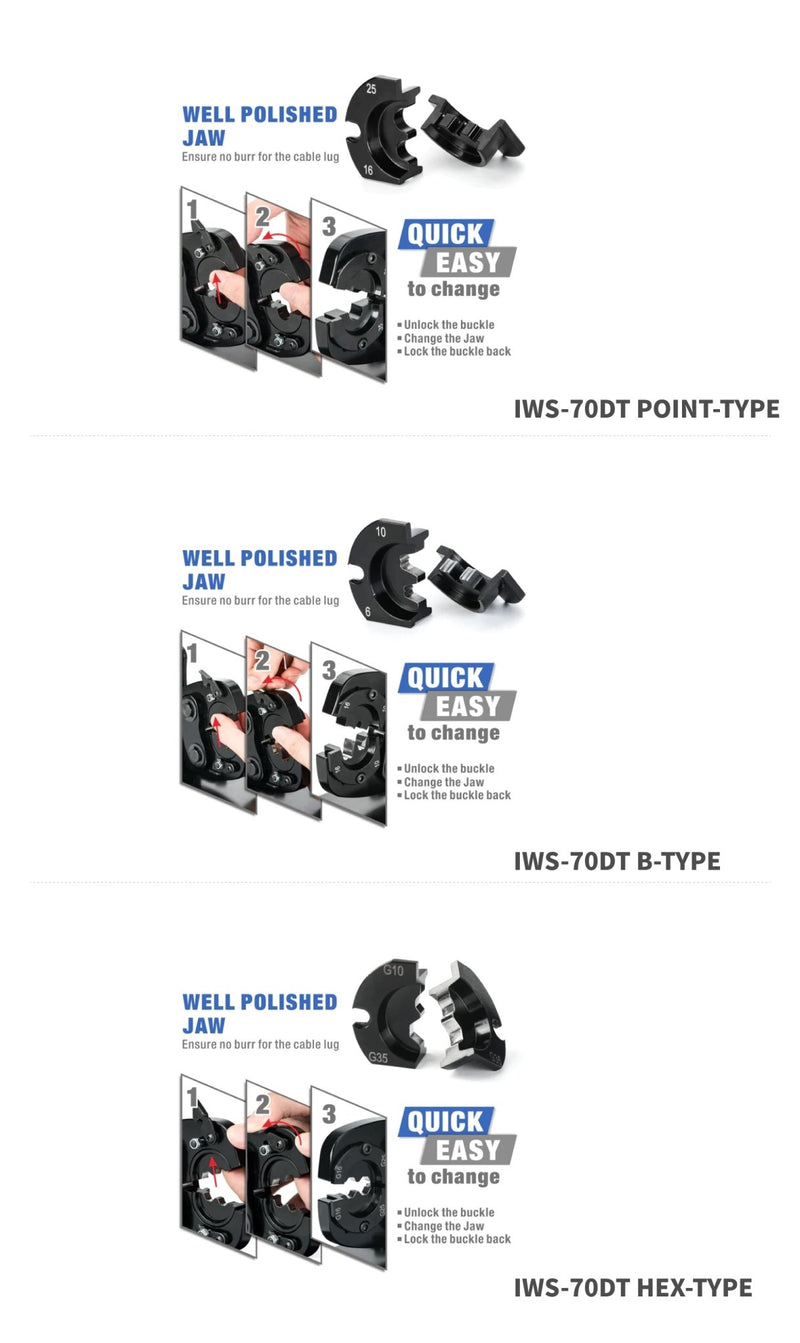 IWS-70DT Battery Lugs Crimping Tool for Battery Cable Ends, Tubular Cable Lugs 6-70mm² AWG 10-2/0 Bench Mount Type Hand Crimping Pliers IWISS TOOLS