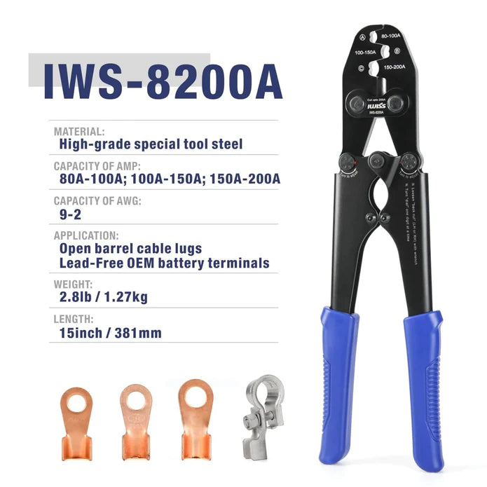 IWS-8200A Battery Lugs and Open Barrel Connectors Crimping Tools