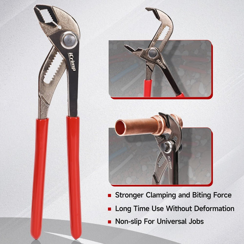 IWS-C Kit Angle PEX Crimping Tool Kit for 1/2" & 3/4" PEX Copper Rings with 9.5" Groove Joint Plier, PEX Tubing Cutter & 30PCS Copper Rings PEX Pipe Tools iCrimp