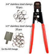 KG-1096 KIT PEX Pipe Clamp Cinch Tool Crimping Tool for Stainless Steel Clamps from 3/8-inch to 1-inch with 1/2-inch 20PCS and 3/4-inch 10PCS SS PEX Clamps PEX Pipe Tools iCrimp