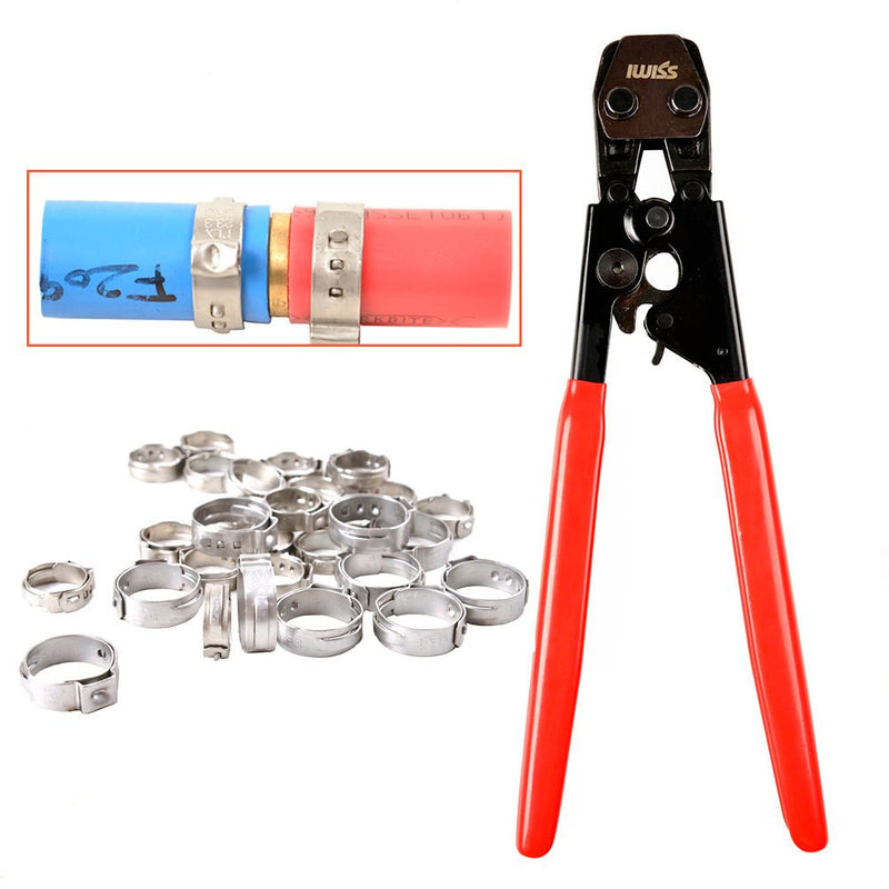 KG-1096 KIT PEX Pipe Clamp Cinch Tool Crimping Tool for Stainless Steel Clamps from 3/8-inch to 1-inch with 1/2-inch 20PCS and 3/4-inch 10PCS SS PEX Clamps PEX Pipe Tools iCrimp