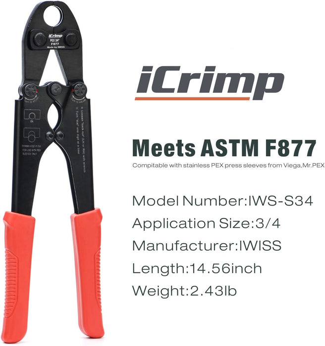IWS-S34 3/4" ASTM 877 SS Sleeves Crimping Tool