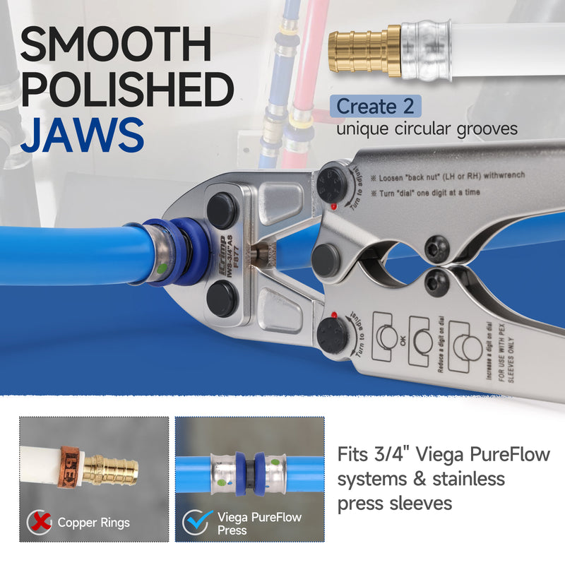 IWS-S34  iCrimp 3/4 Inch PEX Crimping Tool for Stainless Steel Crimping Tool - F877 Crimping Tool is compatible with crimping systems