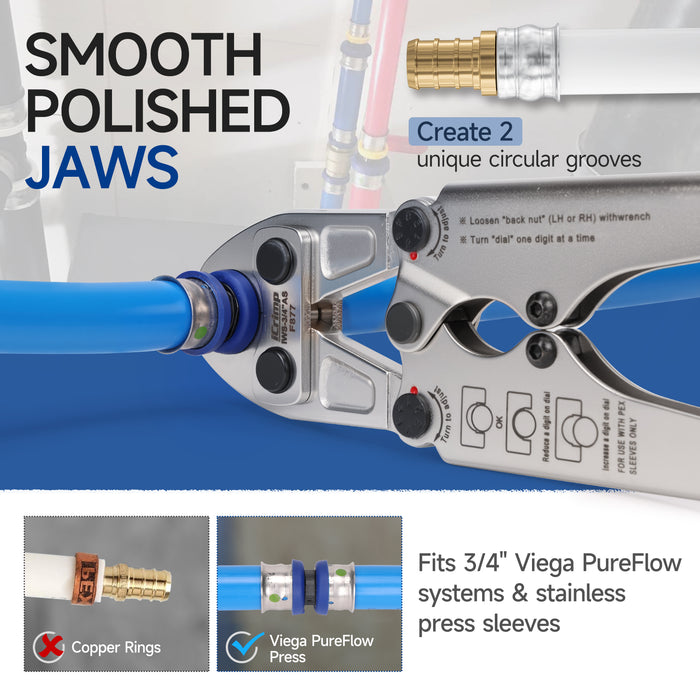 IWS-S34  iCrimp 3/4 Inch PEX Crimping Tool for Stainless Steel Crimping Tool - F877 Crimping Tool is compatible with crimping systems