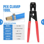 KG1096F PEX Clamp Tool Kit for 3/8 to 1 inch PEX Cinch Clamps with 30Pcs Stainless Steel Clamps, 12Pcs PEX Brass Fittings PEX Pipe Tools iCrimp