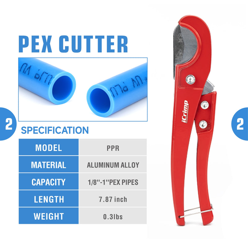 KG1096F PEX Clamp Tool Kit for 3/8 to 1 inch PEX Cinch Clamps with 30Pcs Stainless Steel Clamps, 12Pcs PEX Brass Fittings PEX Pipe Tools iCrimp