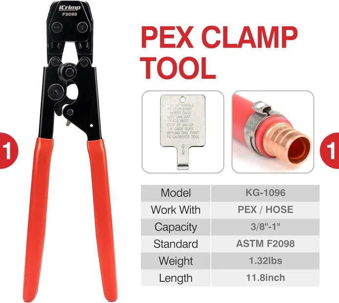 KIT-1096D PEX Clamp Tool Kit for 3/8 to 1 inch PEX Cinch Clamps Meets ASTM 2098 with 20pcs 1/2", 10 Pcs 3/4" Clamps PEX Pipe Tools IWISS TOOLS