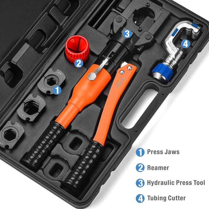 KIT-1632HY Hydraulic Copper Tubing Press Tool Kit for 1/2-in, 3/4-in, 1-in Propress Copper Fittings, Copper Tubing Cutter & Chamfer Tool Included