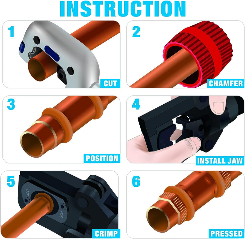 KIT-1632HY Hydraulic Copper Tubing Press Tool Kit for 1/2-in, 3/4-in, 1-in Propress Copper Fittings, Copper Tubing Cutter & Chamfer Tool Included Copper Pipe Tools iCrimp
