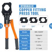 KIT-1632HY Hydraulic Copper Tubing Press Tool Kit for 1/2-in, 3/4-in, 1-in Propress Copper Fittings, Copper Tubing Cutter & Chamfer Tool Included Copper Pipe Tools iCrimp