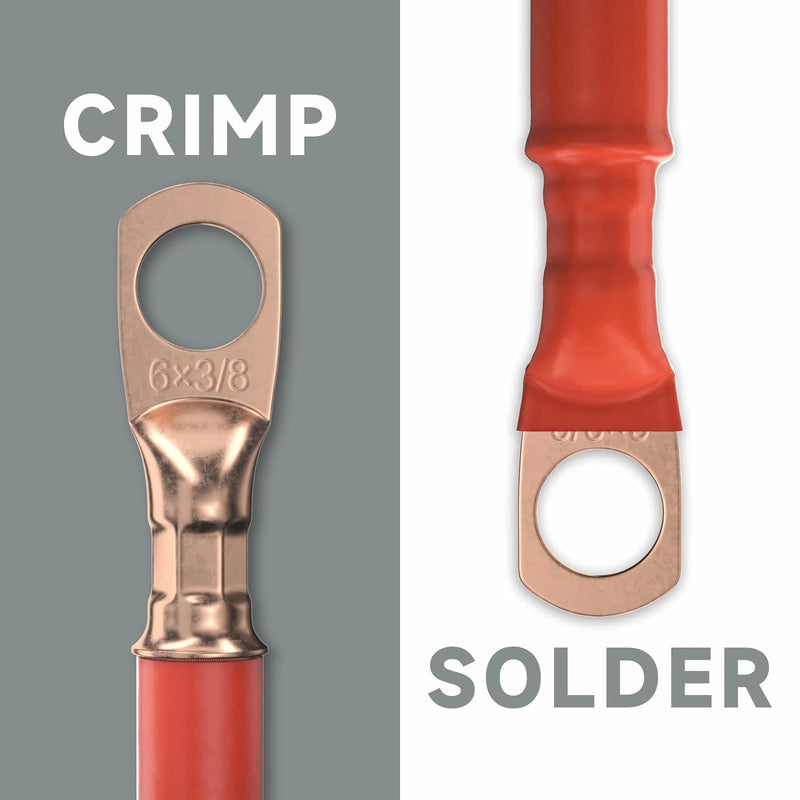 KIT-90C Copper Battery Lugs Assortment Cable Lugs for AWG 8, 6, 4, 2, 1/0 w/Heat Shrink Tubes -90PCS Wire Terminal Kits IWISS