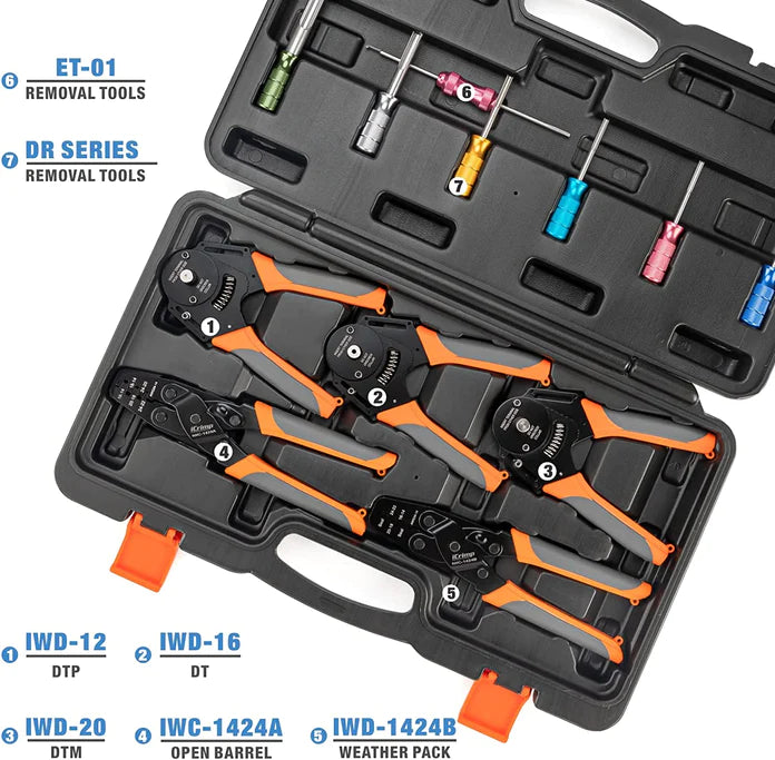 KIT-DC01 Closed Barrel Crimper, Stamped Contacts Crimper and Weather Pack Terminal Crimper Tool Kit w/Extraction Tools-12pcs included