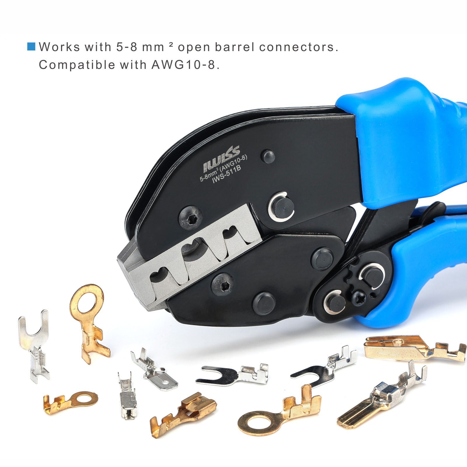 IWS-511B Dual Step Medium Duty Open Barrel Terminal Crimper — IWISS TOOLS