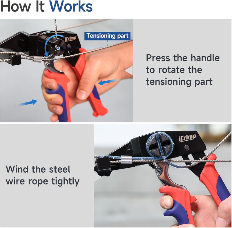 Multi-Purpose Tensioning Tool, Secure and Tension Function, for 0.8-3.5mm Wire Rope, with One-Handed Operation Capability