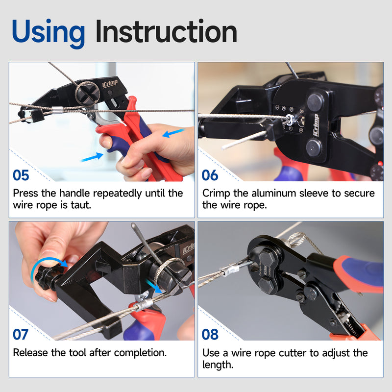 Multi-Purpose Tensioning Tool, Secure and Tension Function, for 0.8-3.5mm Wire Rope, with One-Handed Operation Capability
