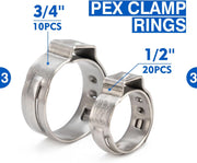 PC-CRP1096 PEX Clamp Tool Kit for 3/8-in, 1/2-in, 3/4-in, 1-in PEX Clamp Cinch & Removal, c/w 1/2''(20 Pack) and 3/4''(10 Pack) PEX Clamp Rings, PEX Tubing Cutter PEX Pipe Tools iCrimp