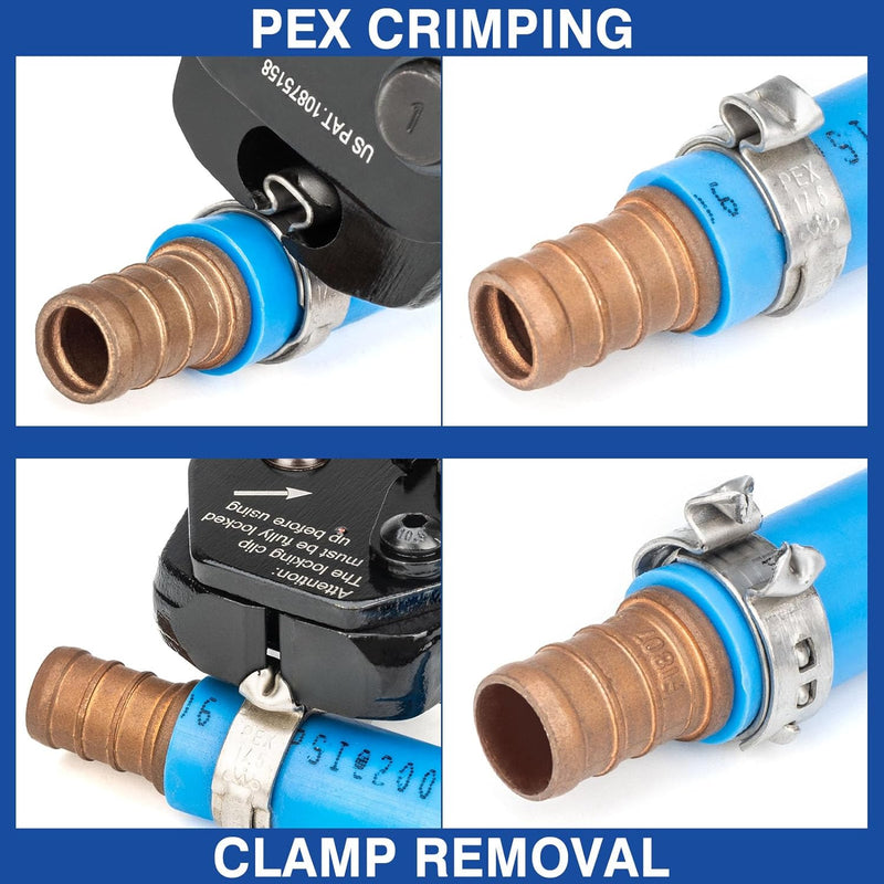 PC-CRP1096 PEX Clamp Tool Kit for 3/8-in, 1/2-in, 3/4-in, 1-in PEX Clamp Cinch & Removal, c/w 1/2''(20 Pack) and 3/4''(10 Pack) PEX Clamp Rings, PEX Tubing Cutter PEX Pipe Tools iCrimp