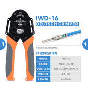PC-IWD16 105PCS Deutsch Connector Kit in 2,3,4,6,8,12 Pin Configurations with Closed Barrel Crimper for Solid Contacts 14,16&18 Gauge Hand Crimping Pliers iCrimp
