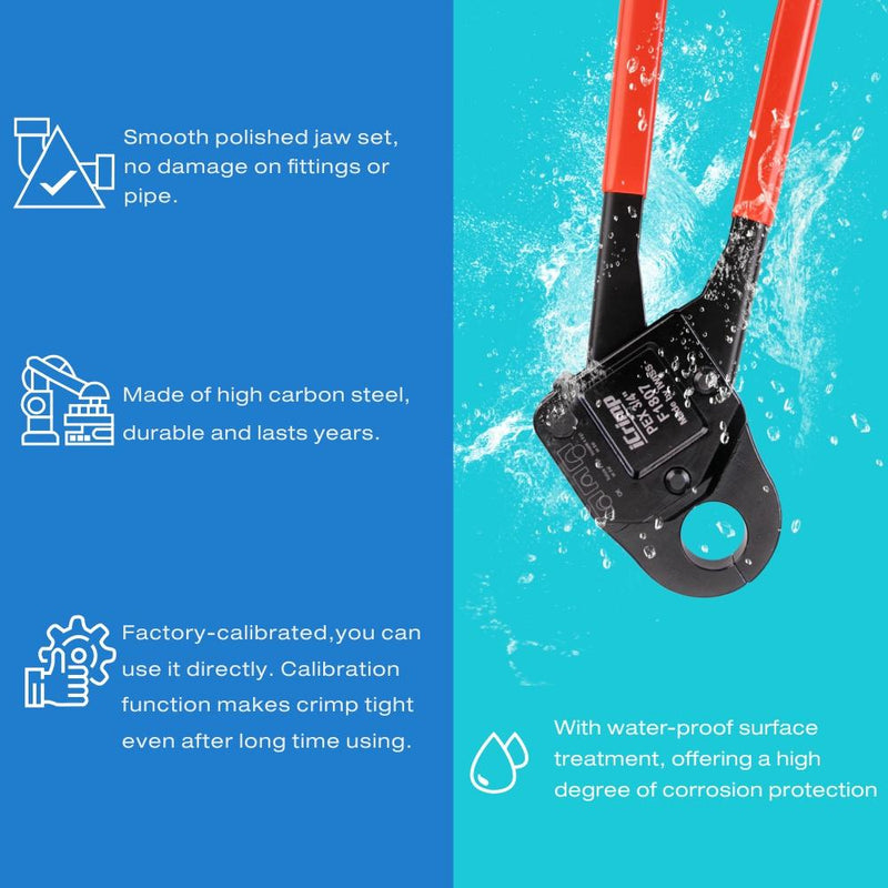 CL 3/4" ASTM F1807 PEX Pipe Crimping Tool, for 3/4-inch Copper Pex Crimps Rings, with Go/No-Go Gauge, Angled Head PEX Pipe Tools iCrimp