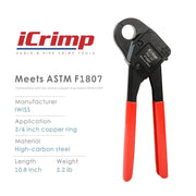 CL 3/4" ASTM F1807 PEX Pipe Crimping Tool, for 3/4-inch Copper Pex Crimps Rings, with Go/No-Go Gauge, Angled Head PEX Pipe Tools iCrimp