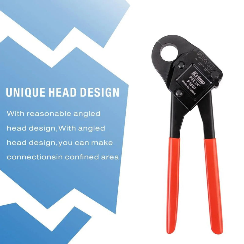 CL 3/4" ASTM F1807 PEX Pipe Crimping Tool, for 3/4-inch Copper Pex Crimps Rings, with Go/No-Go Gauge, Angled Head PEX Pipe Tools iCrimp