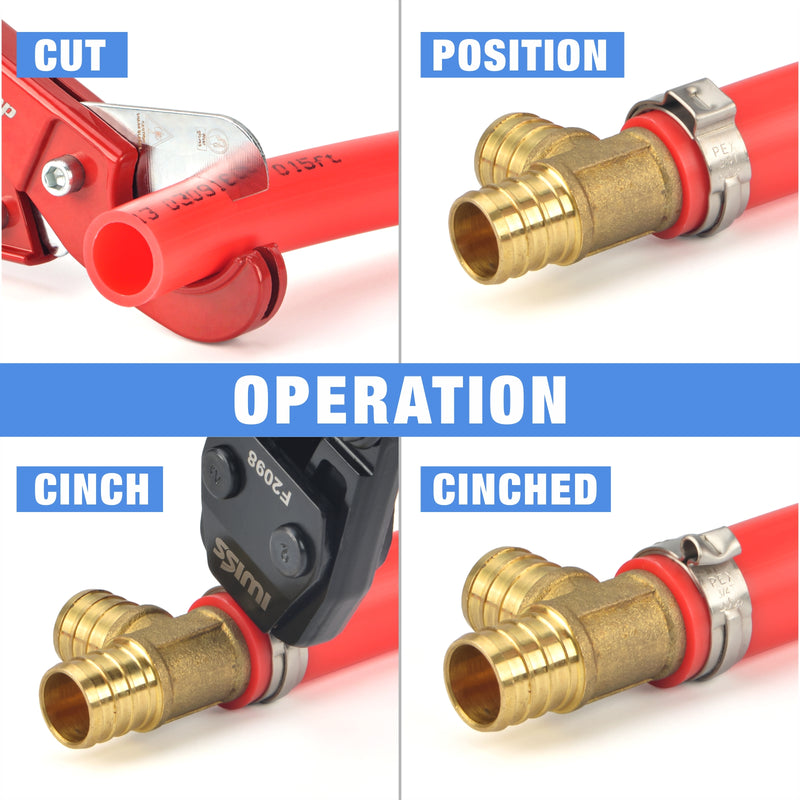 KG-1096 KIT PEX Pipe Clamp Cinch Tool Crimping Tool for Stainless Steel Clamps from 3/8-inch to 1-inch with 1/2-inch 20PCS and 3/4-inch 10PCS SS PEX Clamps PEX Pipe Tools iCrimp
