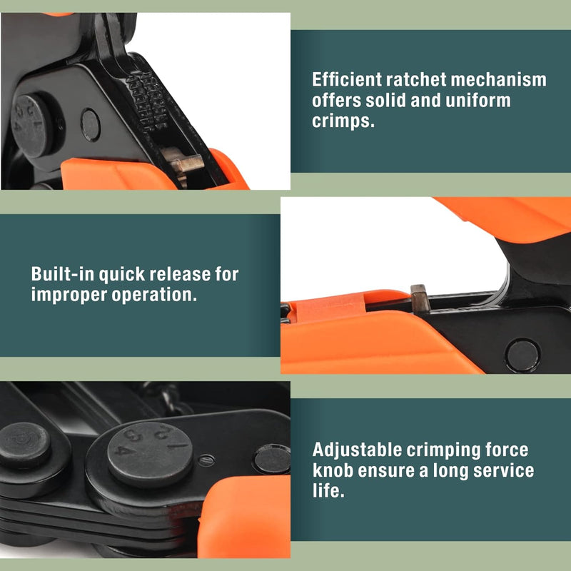 IWS-QC KIT Rachet Crimping Tool Set, Quick Change Jaws for Open Barrel Terminals, Insulated& Non-insulated Terminals, Solar Terminals, End Sleeves Ferrules- 8PCS included Hand Crimping Pliers iCrimp