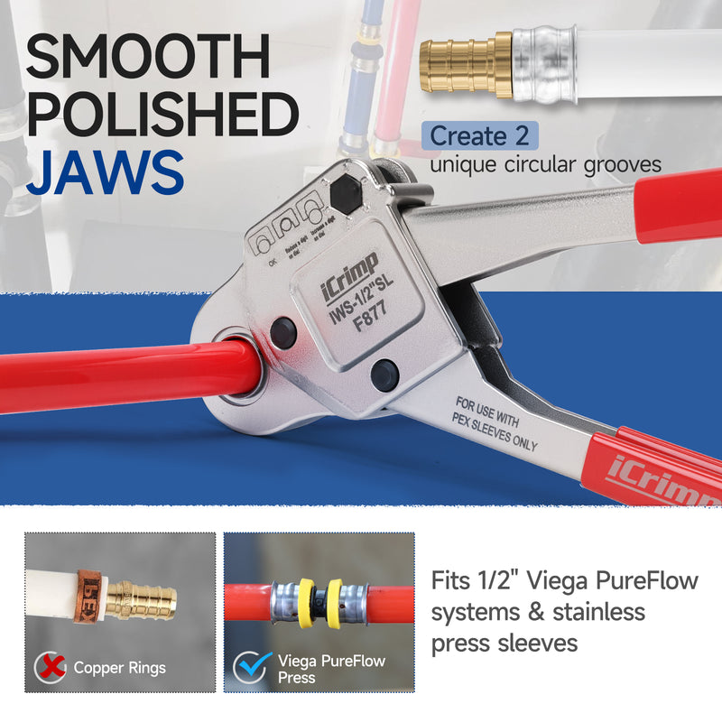SL-1/2 Stainless Steel Sleeves Compact Pressing Tool,compatible with Viega PureFlow Press fittings