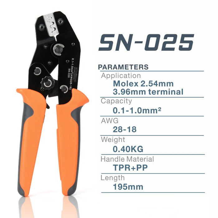 SN-025 Ratchet Crimper AWG28-18, 0.1-1.0mm2 Hand Crimping Pliers iCrimp