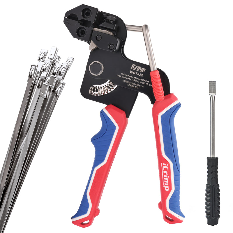 WCT322 KIT Stainless Steel Cable Tie Tool Zip Gun, 100pcs 11.8 inch Metal Cable Ties included