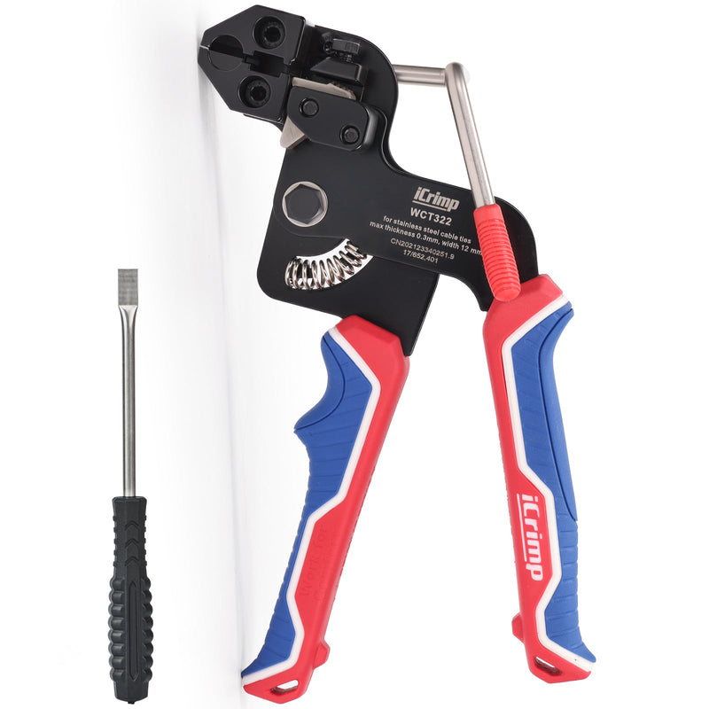 WCT322 Stainless Steel Cable Tie Gun Wrap Tool Metal Zip Tie Tightener Tensioning & Cutting Functional Cable Tie Gun c/w Free Zip Tie Release Tool